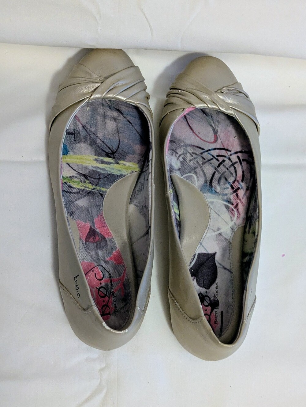 BOC Women's Taupe-Gray Twisted Toe Ballet Flat Slip Ons Size 11